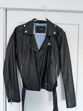 Fashion Nova Black Faux Leather Moto Jacket with Silver Hardware